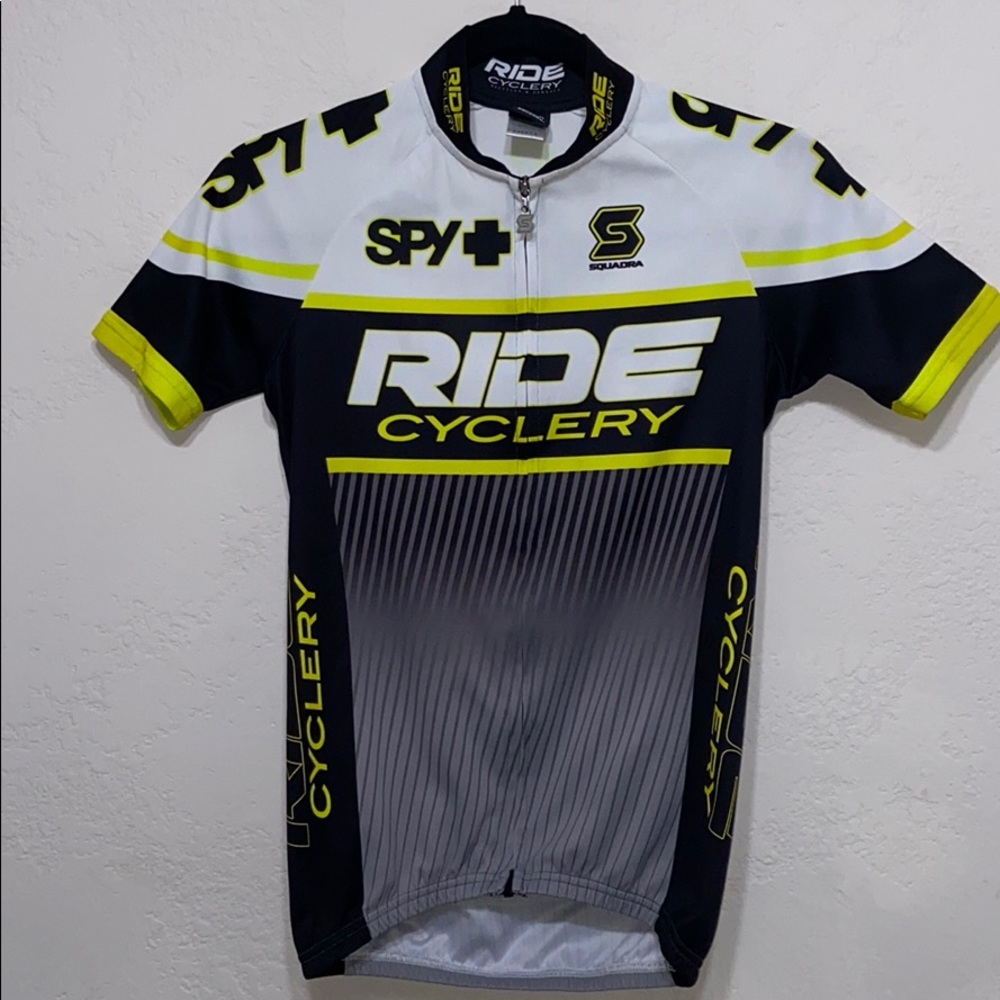 Ride Cyclery Zip Up Yellow, Black, White Jersey